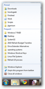 taskbar jump list