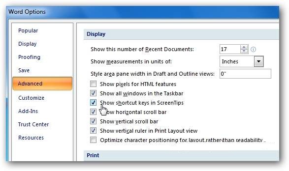  Menampilkan Microsoft Word Shortcut Key Di ScreenTips