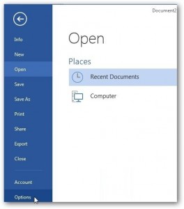 menu options office 2013