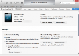 back up ipad via itunes