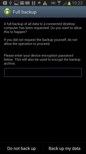 memasukkan password sebelum proses backup