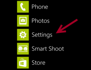 menu settings windows phone 8