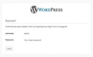 pesan sukses instal wordpress